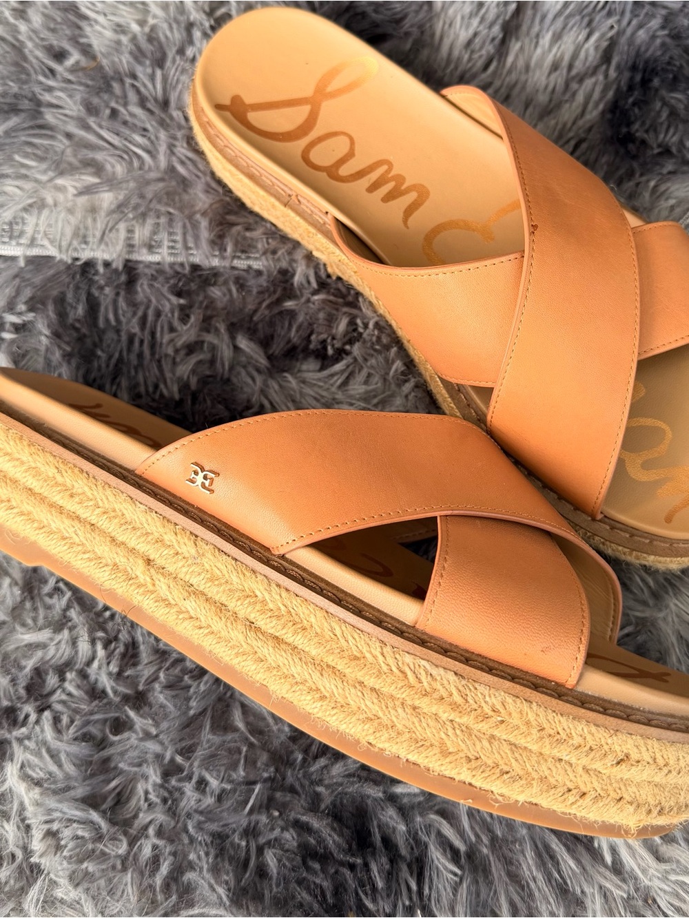 Sam Edelman Tan Leather Crisscross Slide Sandals - Picture 5 of 8